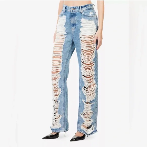 Good American The Khloe Jean Size 12/31 32” inseam Distressed NWT! - Picture 2 of 6